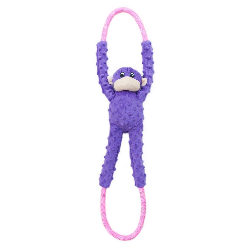 ZippyPaws RopeTugz - Durable Dog Pull Rope Toy, Interactive Tug of War for Large, Medium, & Small Dogs, Squeaky Pet Products to Keep Them Busy, Made with Heavy Duty Climbing Rope - Purple Monkey - Image 1